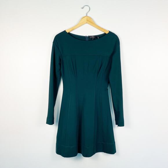 Theory Scuba Catalina Knit Long Sleeve Dress Green Small - Picture 2 of 7